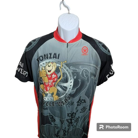Canari Cycling Jersey, Men L, Gray & Red, Co-Branded Bonzai Cycle Werx, EUC - Picture 1 of 11